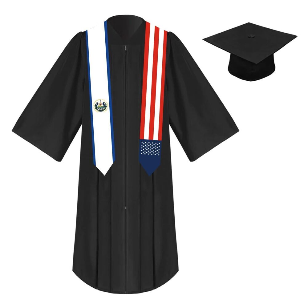 4202 2025 Unisex St 72 Inch El Salvador Flag and USA Flag Mixed Graduation